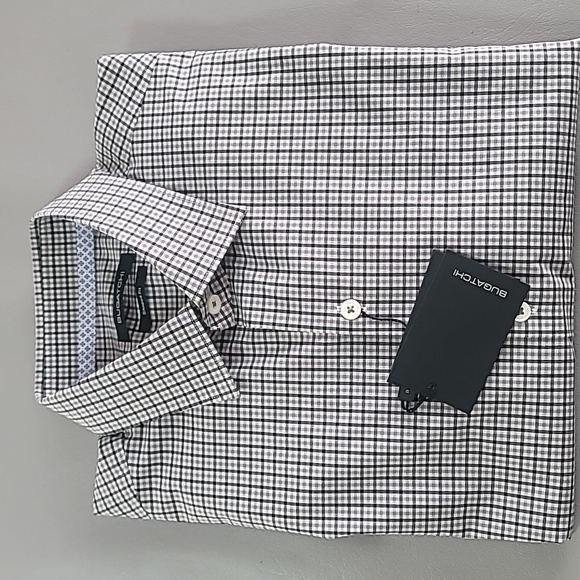 Bugatchi Grid Print Shaped Fit Long Sleeves Men's Shirt Large